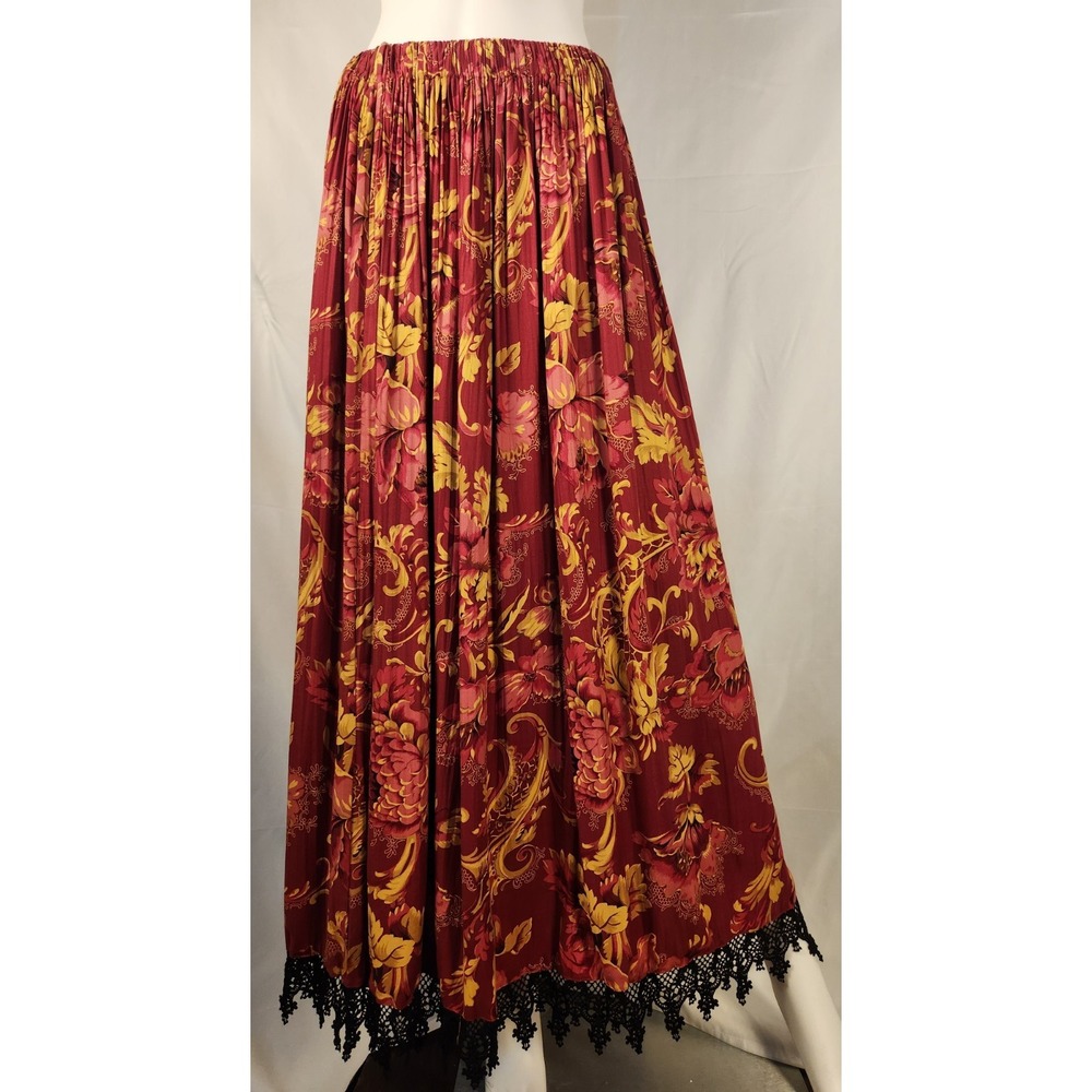 Brenda & Friends Floral Boho Midi Skirt Doily Hem Women's M